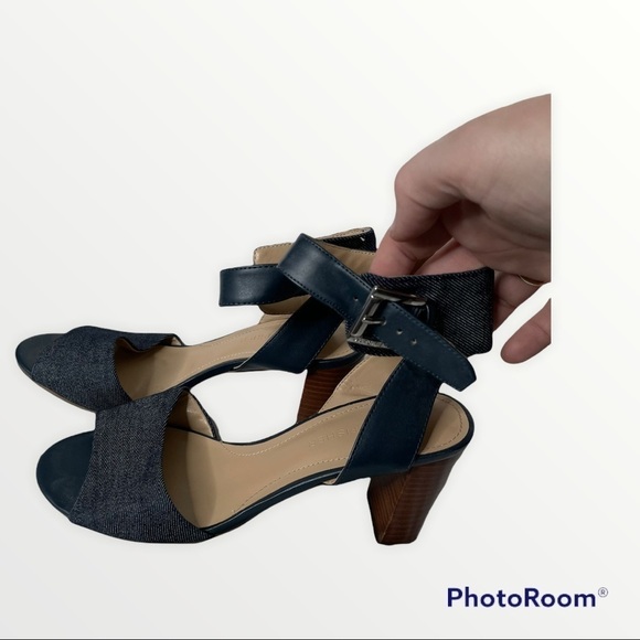 MARC FISHER Denim Ankle Strap Block Heel Sandals, Size 7M - Picture 3 of 7